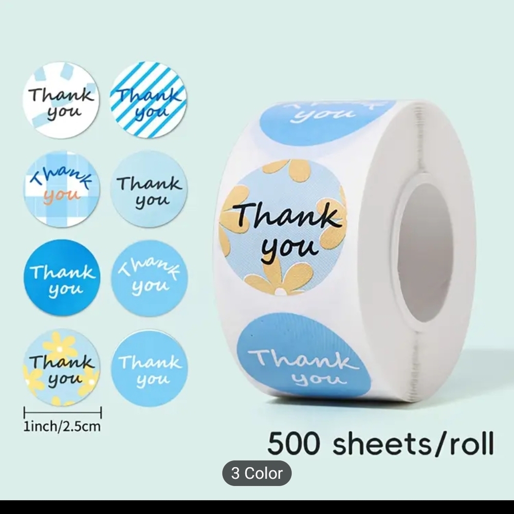 Round Thank You Stickers Roll Of 500 Count New - Picture 2 of 2